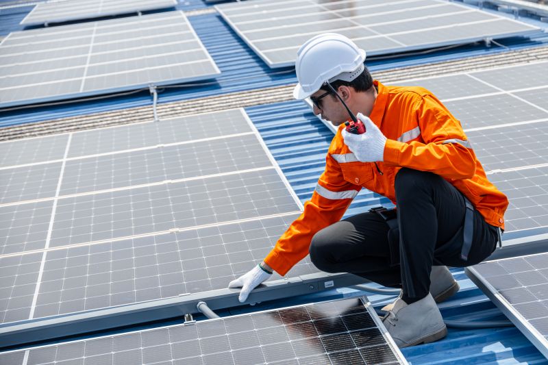Maintenance technician cleaning solar panels
